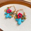 Silver needle woven flower stone fringed earrings retro ethnic style fashion earrings design sense niche versatile earrings