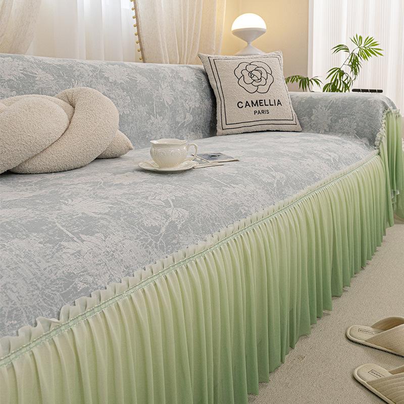 1 Stück Chenille Sofabezug mit geometrischem Blattmuster & Spitzenbesatz Einteiliges Design für 1- bis 4-Sitzer-Sofas, Ganzjahres-Dekor für Wohn- & Schlafzimmer