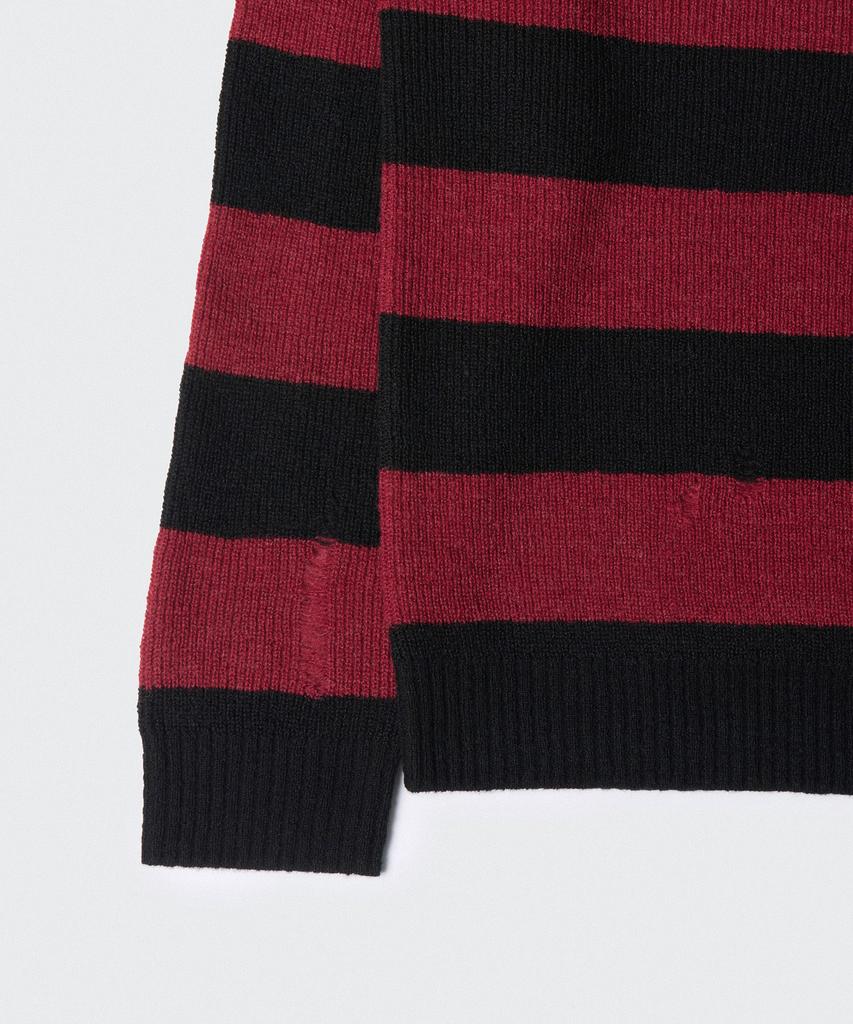 MUSINSA STANDARD 90S Grunge Stripe Crew Neck Knit [Red/Black]