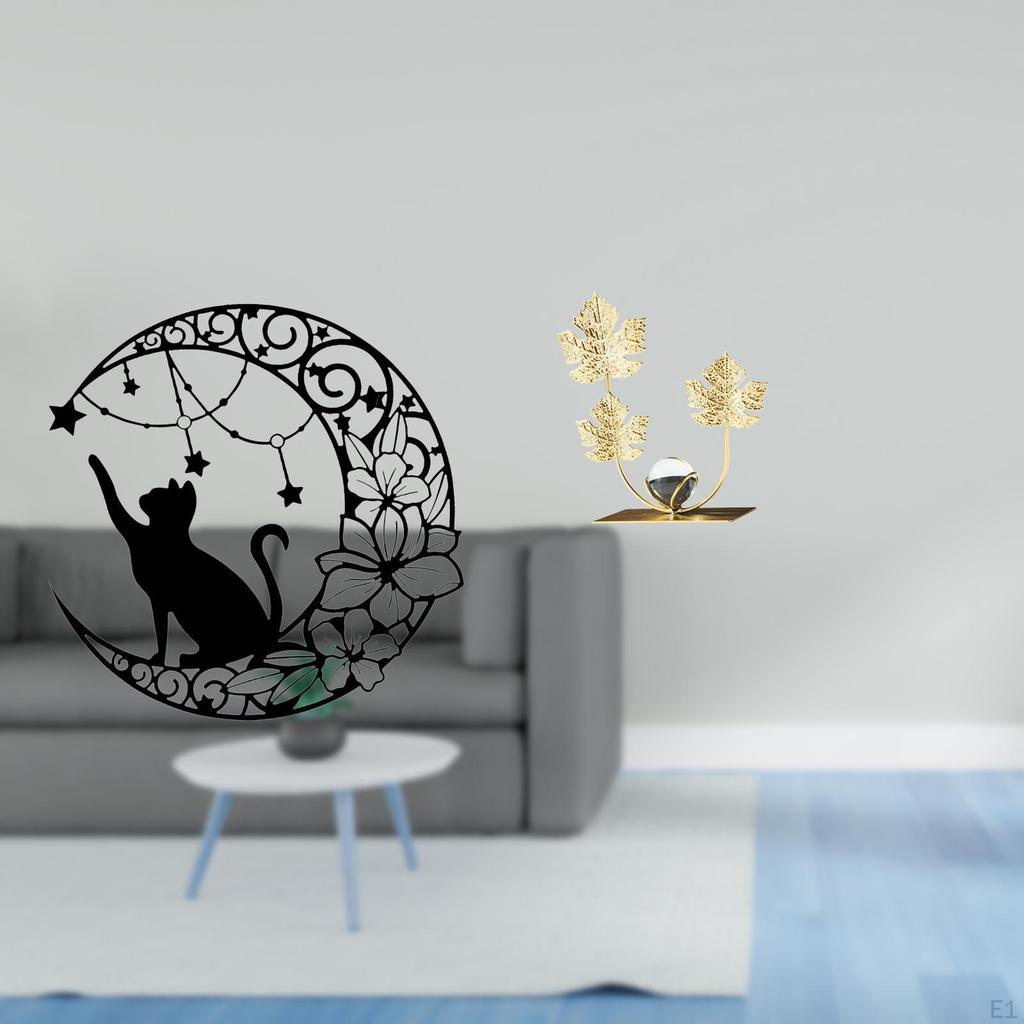 Moonlit Cat And Silhouette Metal Wall Art Sculpture for Bedroom Bookshelf Modern Home Decor