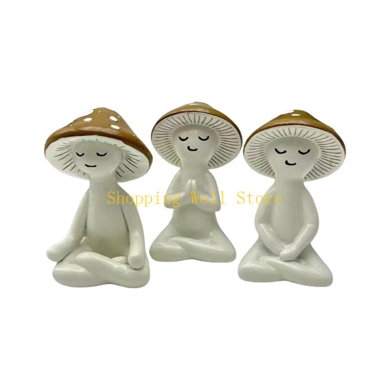 KX4B Fairys Garden Statue Table Centrepieces Miniature Meditations Mushroom Figurines