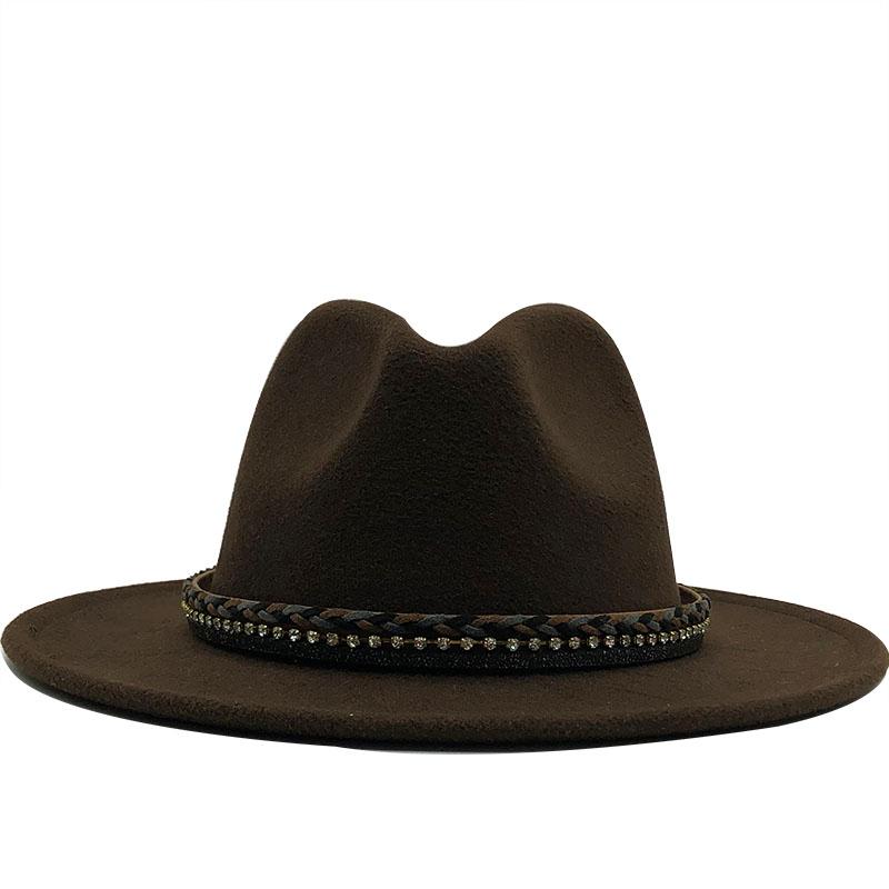 New Women Men Wool Fedora Hat With Leather Ribbon Gentleman Elegant Lady Winter Autumn Wide Brim Jazz Church Panama Sombrero Cap