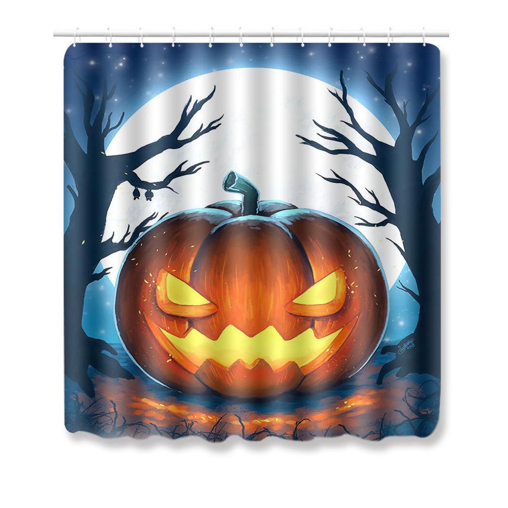 Halloween Shower Curtain Floor Mat Combination Four-Piece Set Bathroom Toilet Carpet Shower Room Foot Mat