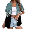 Women Casual Short Sleeve Button Down Shirt Hawaiian Print Collar Summer Beach Top Lightweight Loose Fit Blouse for Daily Wear