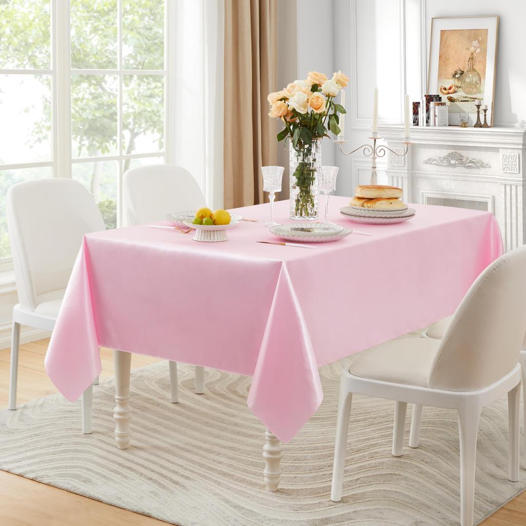 White satin rectangular tablecloth with smooth texture suitable for wedding banquet decoration restaurants and indoor and outdoor scenes. Size 102