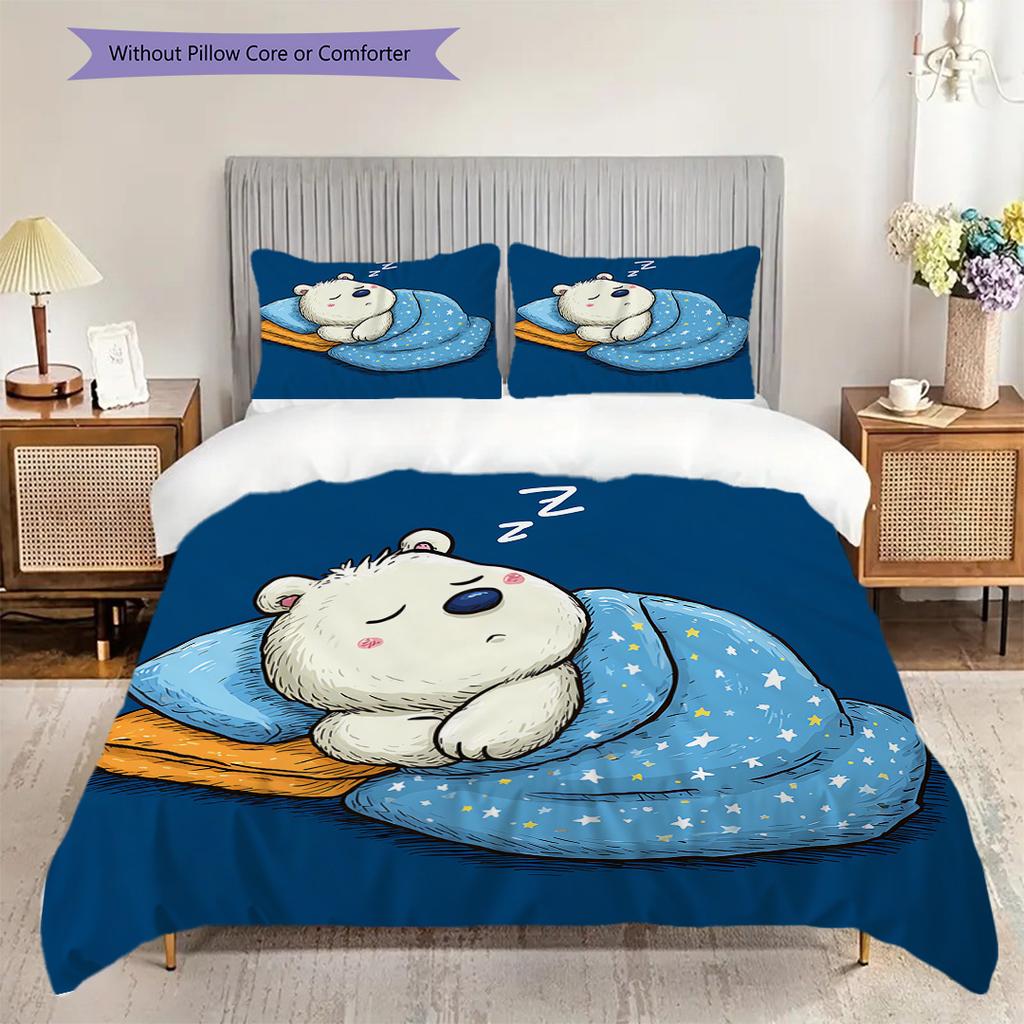 Polar Bear Pattern Bedding Quilt Set Quilt Cover Pillowcase Home Decoration Birthday Gift (1 * duvet cover + 2 * pillowcase, without core)