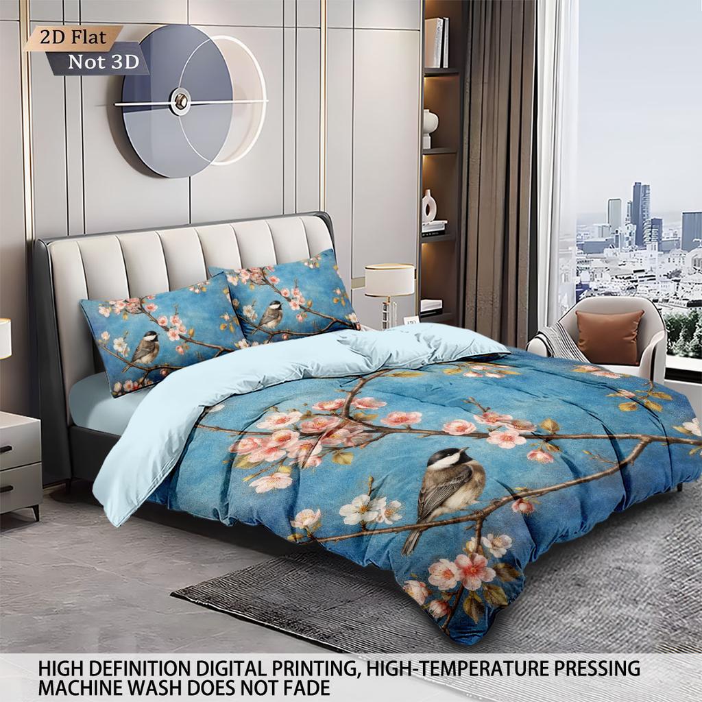 3pcs Chinese Style Flower Bird Print Coreless Duvet Cover Set Multi Size Bedroom Bedding Decoration Comfortable Machine Washable