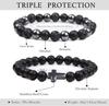 Black Obsidian Tourmaline Beads Bracelet for Men  Black Onyx Hematite Lava Stone Beads Triple Protection Bracelets for Mens Gift