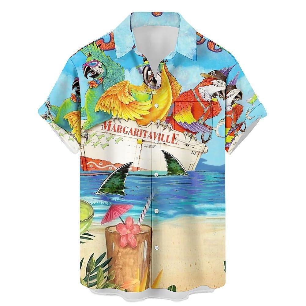 2025 New Men's Shirt 3d Fashion Casual Parrot Bird Print Hawaiian Lapel Button Shirt Short Sleeve Top Homme Harajuku Ropa Hombre