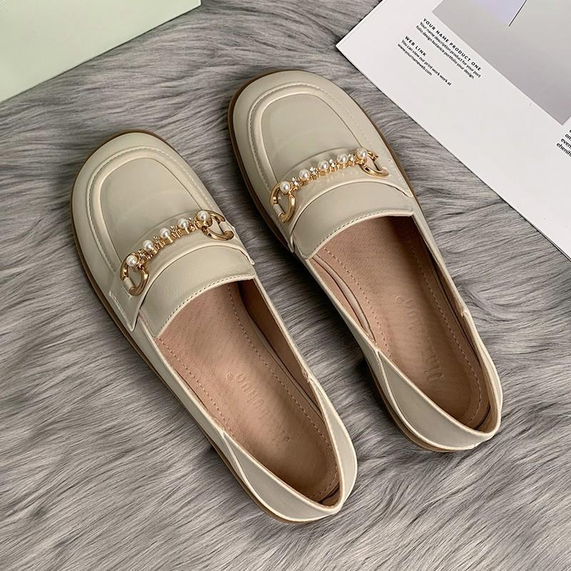 

Женская обувь 2025 новые французские лоферы на плоской подошве, женские туфли-бини на мягкой подошве, студенческие маленькие одинарные туфли на один педаль 40 абрикосовый