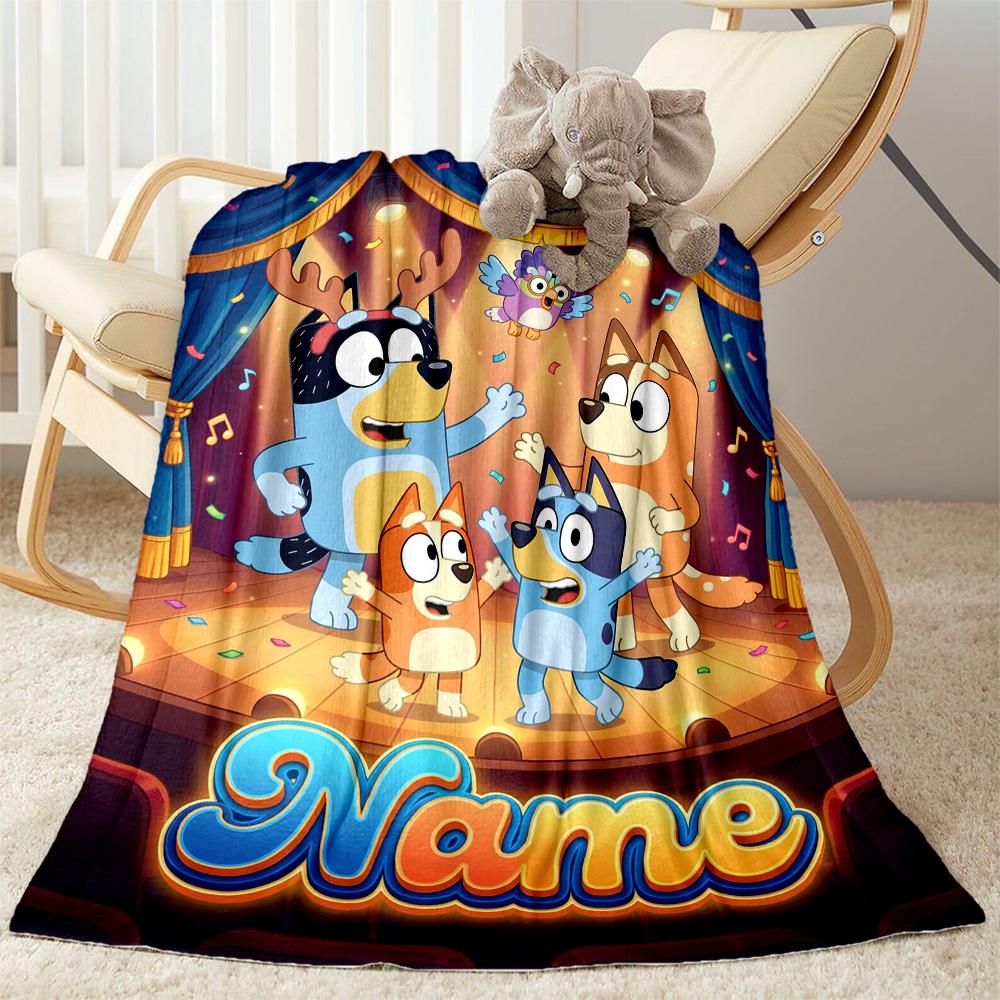 Bluey's Colorful Adventure Personalized Name Blanket Cozy Personalized Blanket Soft & Cozy Versatile for Nap Couch Picnics Chair