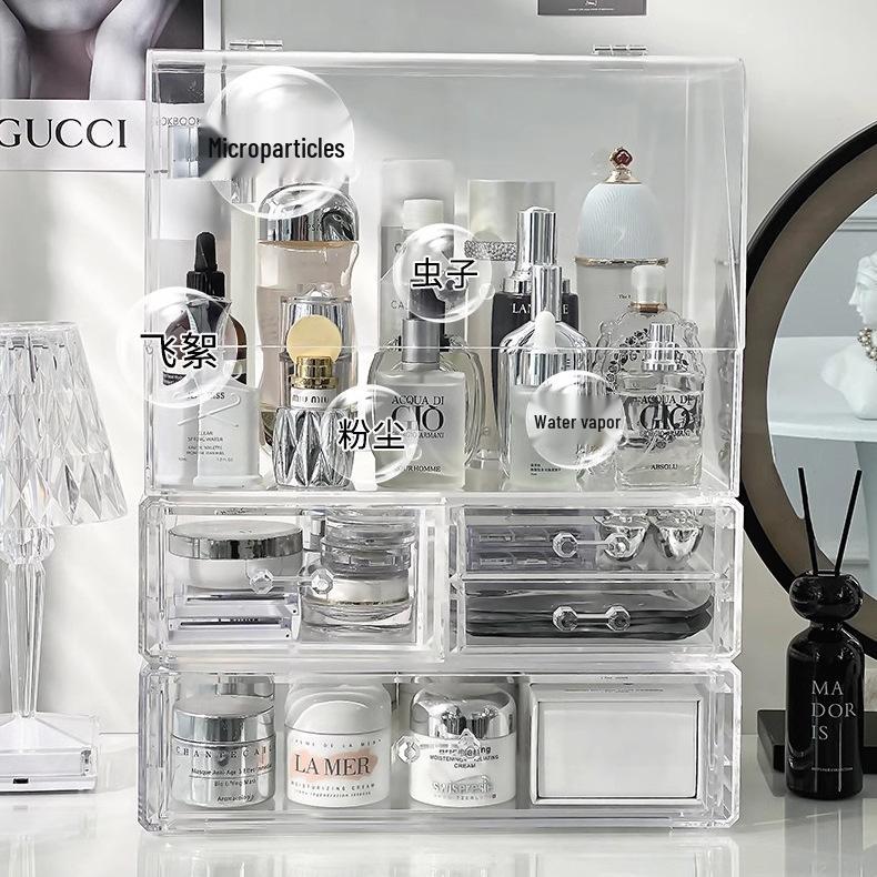 High-End Acrylic Cosmetic and Skincare Organizer - Dustproof, Large Capacity Desktop Storage Box