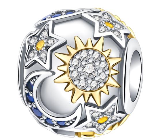 New Golden Sunflower Copper Charms Lucky Stars Beads Fit Bracelets & Necklaces Sun Moon Diamond Pendant Jewelry Diy