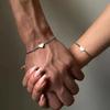 2pcs Set Exquisite Stainless Steel Claw-set Zircon Heart Shape Cuban Chain Couples Bracelets for Men Women Friends Jewelry Sets