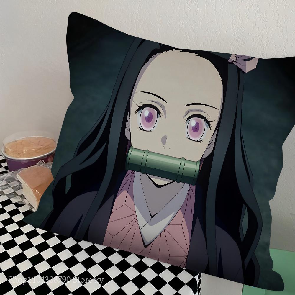 Anime Demon Slayer Kimetsu Pillow Case Square Pillow Bedroom Sofa Leisure Comfort Cushion Car Living Room Home Decoration