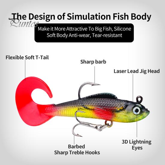 Vivid Fishing Bait 8.5cm/8.7g Soft Lure Simulation Design Pre-Rigged Jig Head Swimbaits 3D Eyes Fake Paddle Tail Swim Saltwater Freshwater Trout Sharp