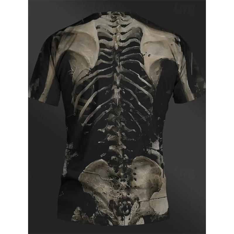 

3D-принт Винтажный скелет Графический дизайн Повседневные футболки Топы в уличном стиле Мужская футболка Рубашки с коротким рукавом и круглым вырезом Летняя одежда 5XL