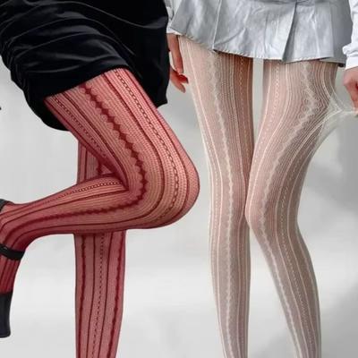 Sexy Hollowed Fishnet Pantyhose Elastic Breathable Mesh Stockings Striped Fishnet Stockings JK Style