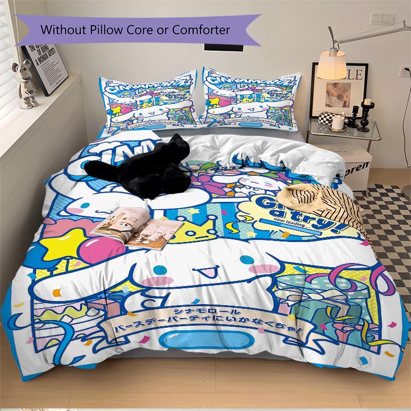 3pcs Cinnamoroll's Magical Birthday Adventure Print Bedding Set (1 Cover + 2 Pillowcases, Without Inserts), Soft and Comfortable S007