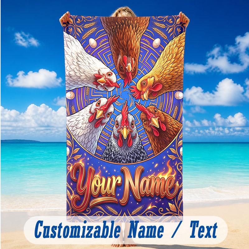 Decorative Artwork Theme Beach Towel Personalized Custom Name & Text Soft Quick Dry Beach Towel for Swimming Travel