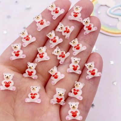 50Pcs Resin Colorful Mini Cartoon Love Bear Nail Art Flatback Rhinestone Scrapbook Applique DIY Ear Pendants Accessories Crafts