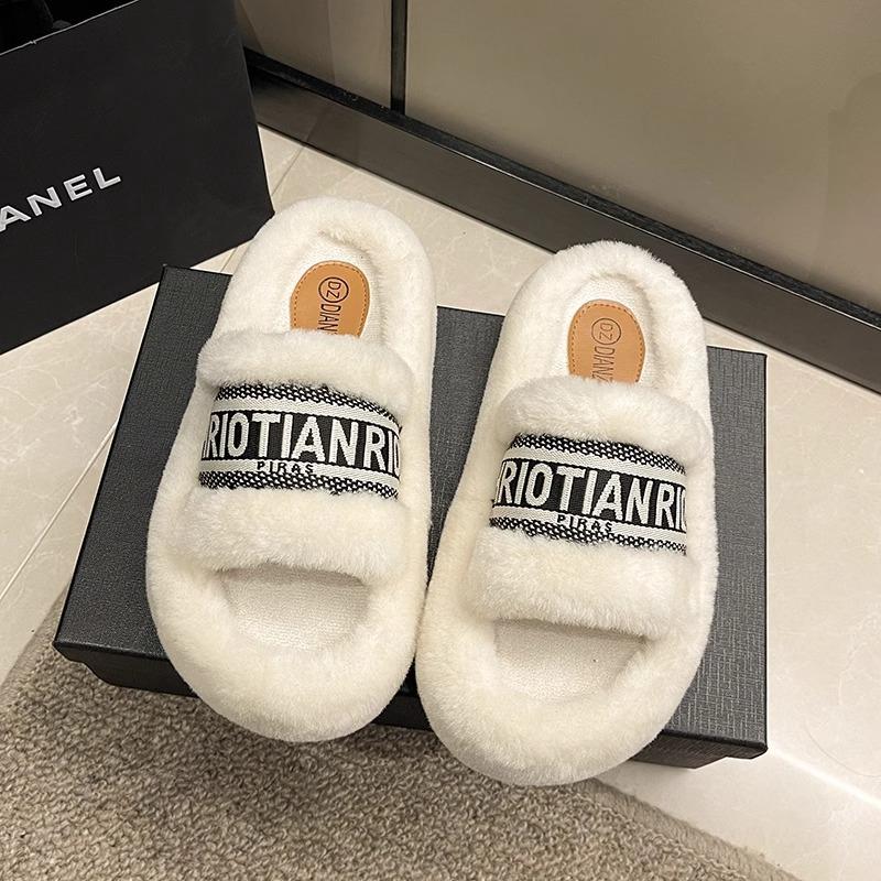 Mao Mao Slippers Women Wear Internet Celebrities Popular Autumn and Winter Rabbit Mao Mao Shoes Platform Cotton Drag Small Fragrant Slippers Spr