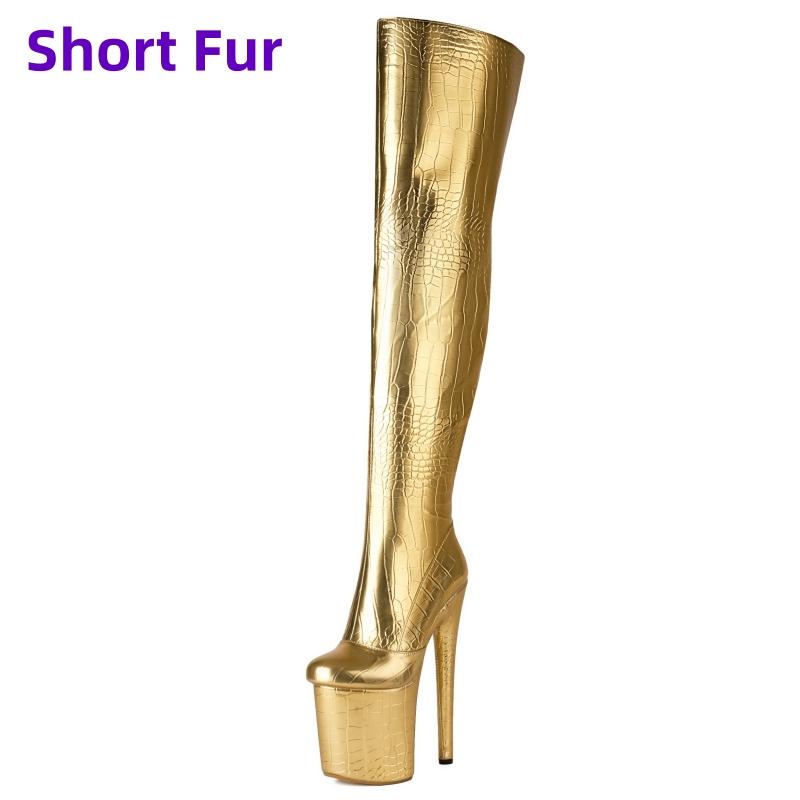 Luxury Over the Knee High Boots Women Platform Sexy 20cm Super High Heels Party Dance Club Shoes Ladies Gold Silver Long Boot