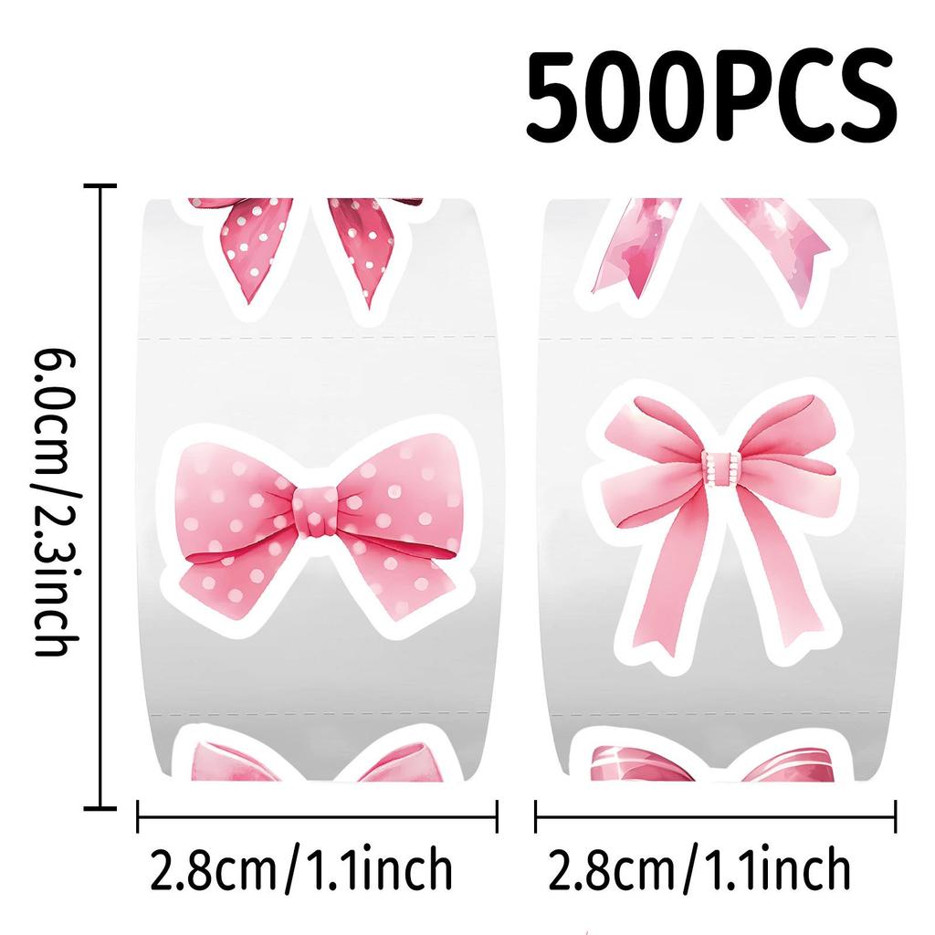 Pink Bow Stickers - 500/Roll for DIY Journals, Gift Boxes, and Decorative Sealing Labels