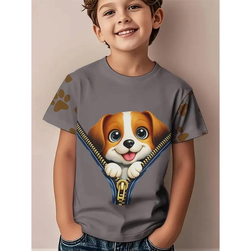 Sommer Kinder 3D-Druck Rundhals T-Shirt Mode Vielseitig Trend Atmungsaktiv Lässig