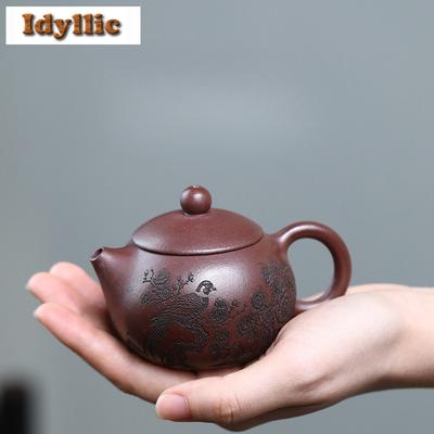 110ml Estetické Yixing fialové hliněné konvičky Ručně vyráběné hliněné kresby Xishi Pot Konvice z fialové hlíny ze surové rudy s filtrem Zisha Čajová souprava