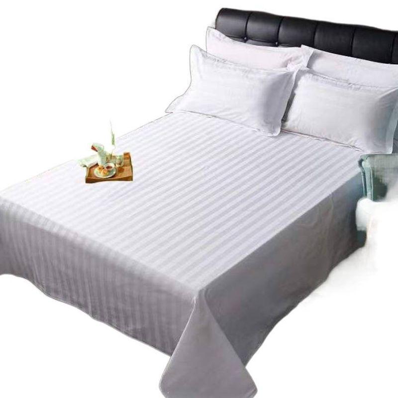 Pure White Satin Stripe Hotel Bedding: Solid Color Single Sheets