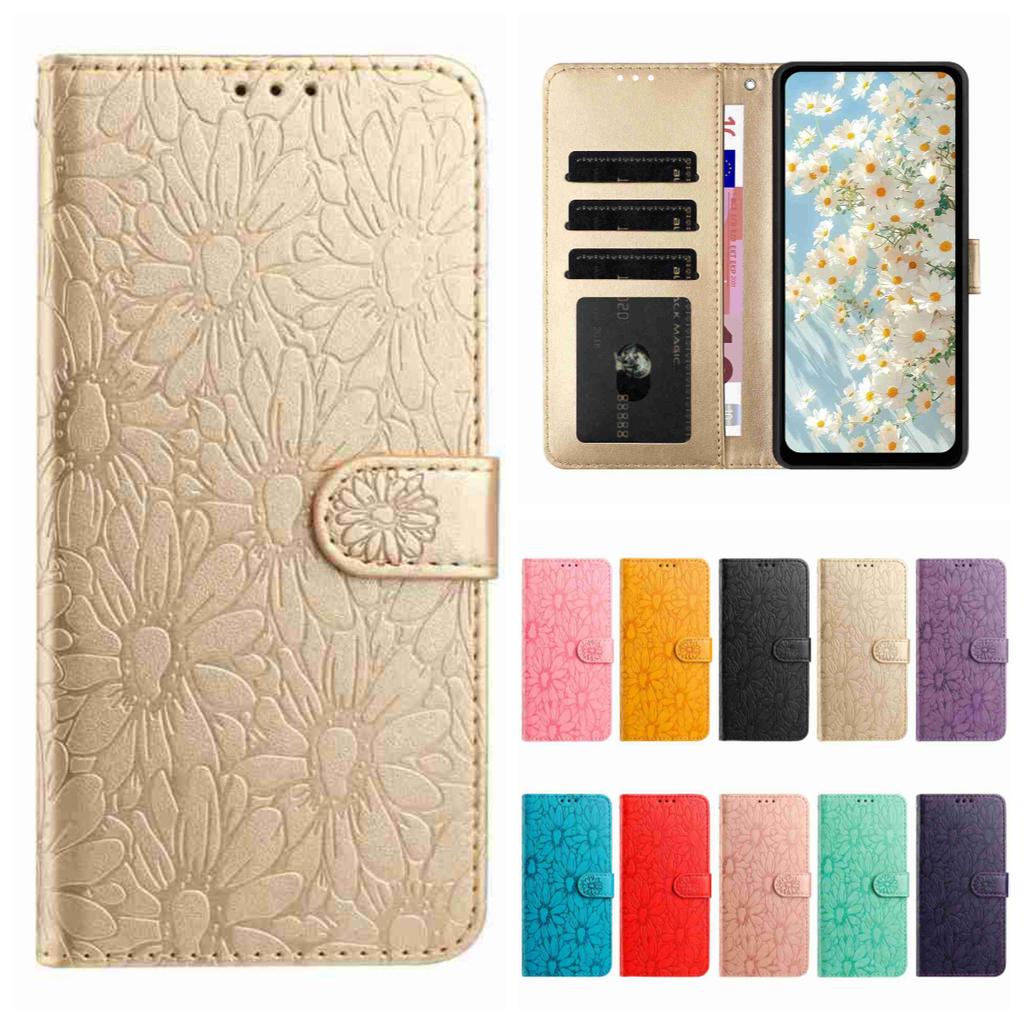 Custodia a libro con margherite in rilievo a 10 colori per Blackview A85/A53 Pro/A53. ZTE Blade A52 lite,Axon 40 Pro,A52,V50 Smart,A34. Sony Xperia 1V, Xperia 10V...