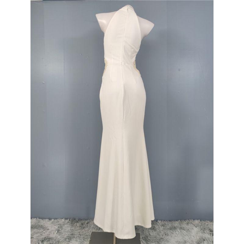 Export Single in Home Sexy Temperament Sexy Midriff Outfit Pearl Decoration Beautiful Banquet Adult Lady like Woman Sleeveless Party Dress