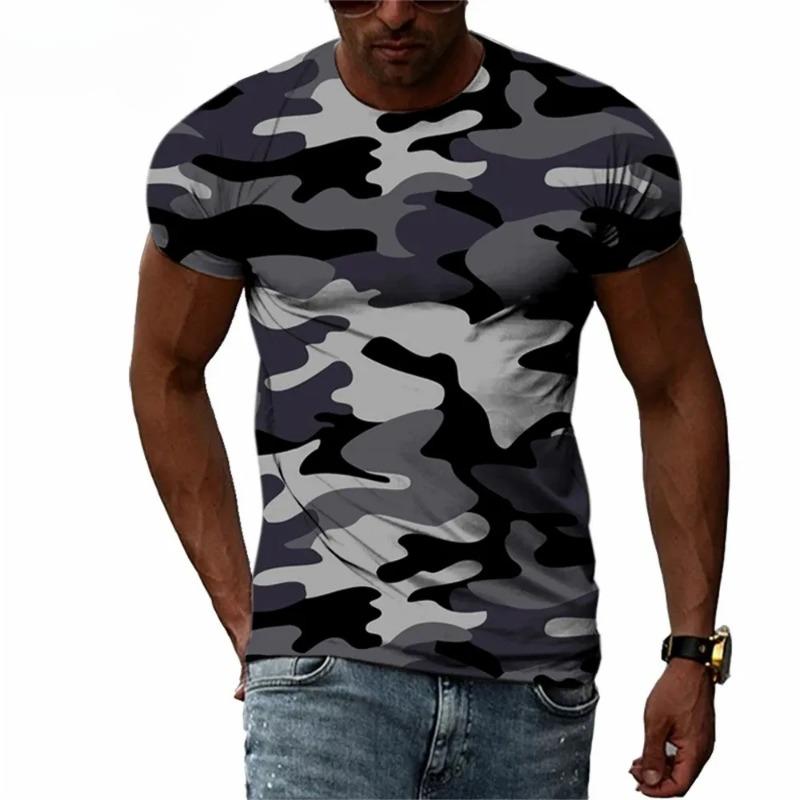 Letní móda maskáčový 3D potisk Pánské tričko Trendy ležérní Osobnostní trička Harajuku Street O-výstřih Krátký rukáv Top tričko