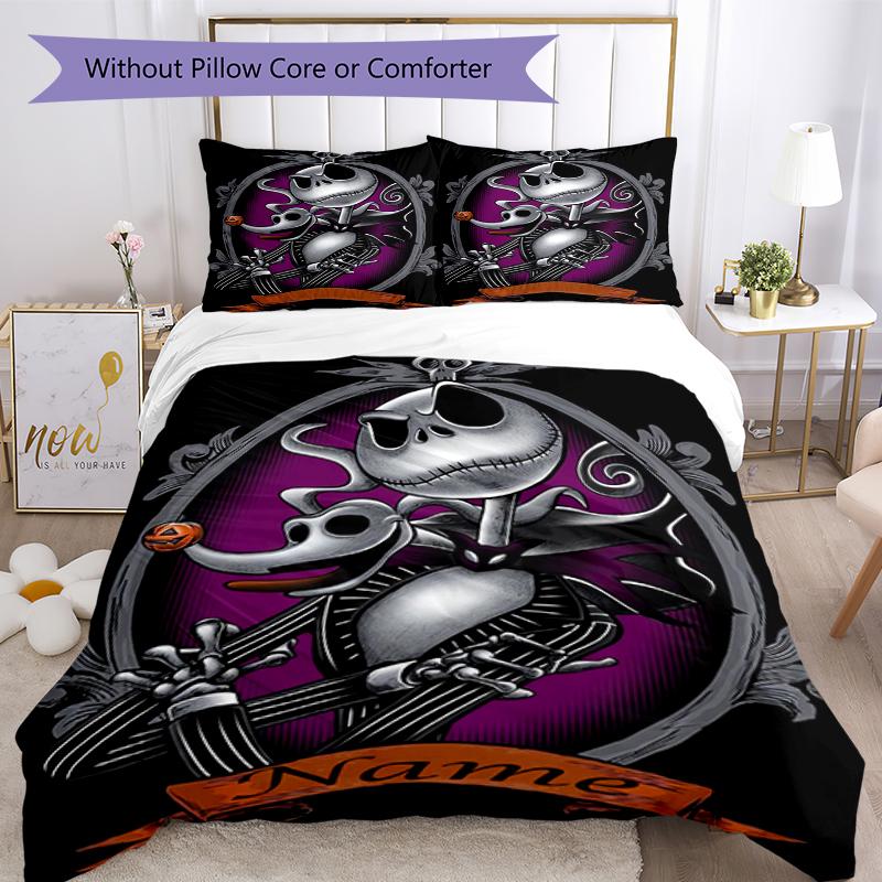 3pcs Custom Name The Nightmare Before Christmas Bedding Set Duvet Cover Closure Includes 1 Duvet Cover & 2 Pillowcases, Soft and Comfortable for All S