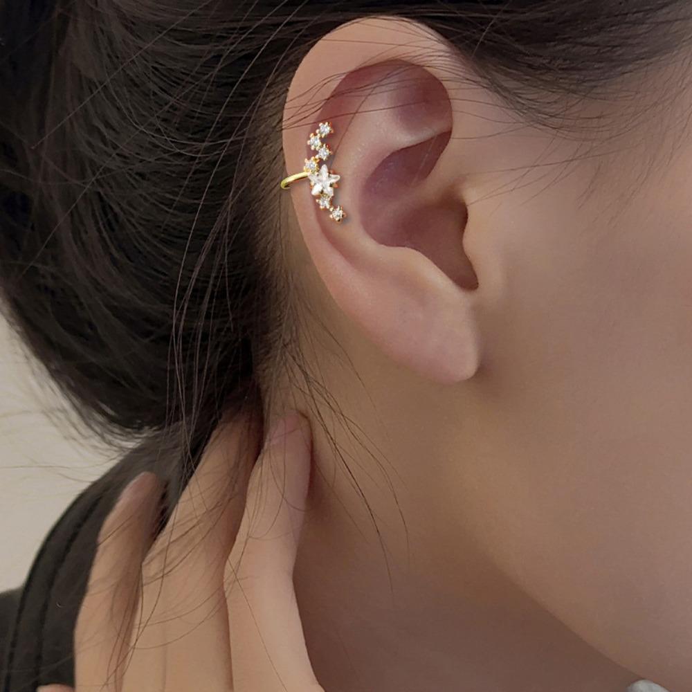 New Personality Exquisite Sparkle Zircon Big Dipper Clip Earrings for Women Stainless Steel Fake Piercing Stars Ear Cuff Jewelry