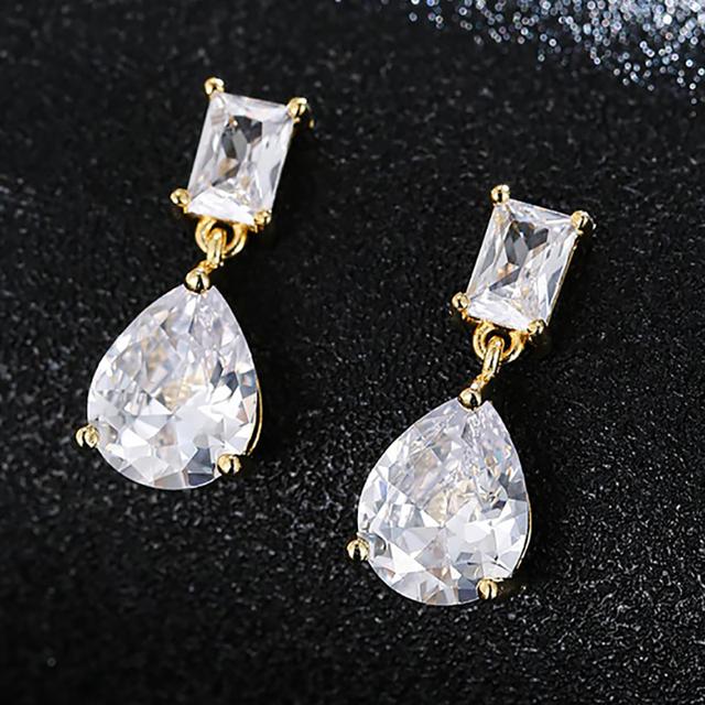 Charm White /Rose /Yellow Gold Color Drop Water Long Earrings Clear Crystal Nail Drop Earings Women Dazzling Wedding Gift Ae331