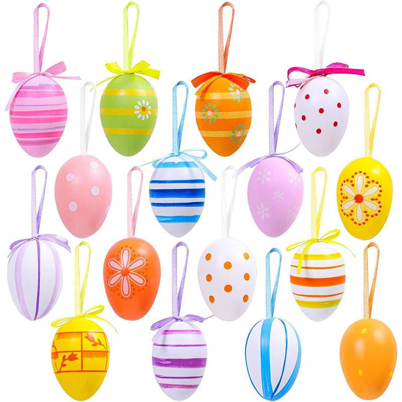 24Pcs Plastic Easter Eggs Hanging Ornament Easter Tree Basket Colorful Eggs Decoration Happy Easter Party Kids Gift Home Decor
