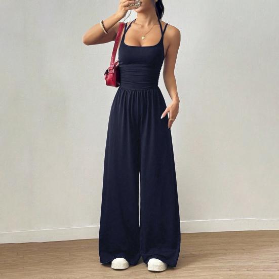 Workout Jumpsuits for Women Spaghetti Strap Sleeveless One Piece Overalls Wide Leg Long Pants Rompers Sexy Backless Yoga Outfits