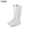 Spring Autumn Women Boots Canvas Mid Calf Boots Casual High Top Shoes Long Boots Lace Up Zipper Comfortable Flat Boots Size 34-43