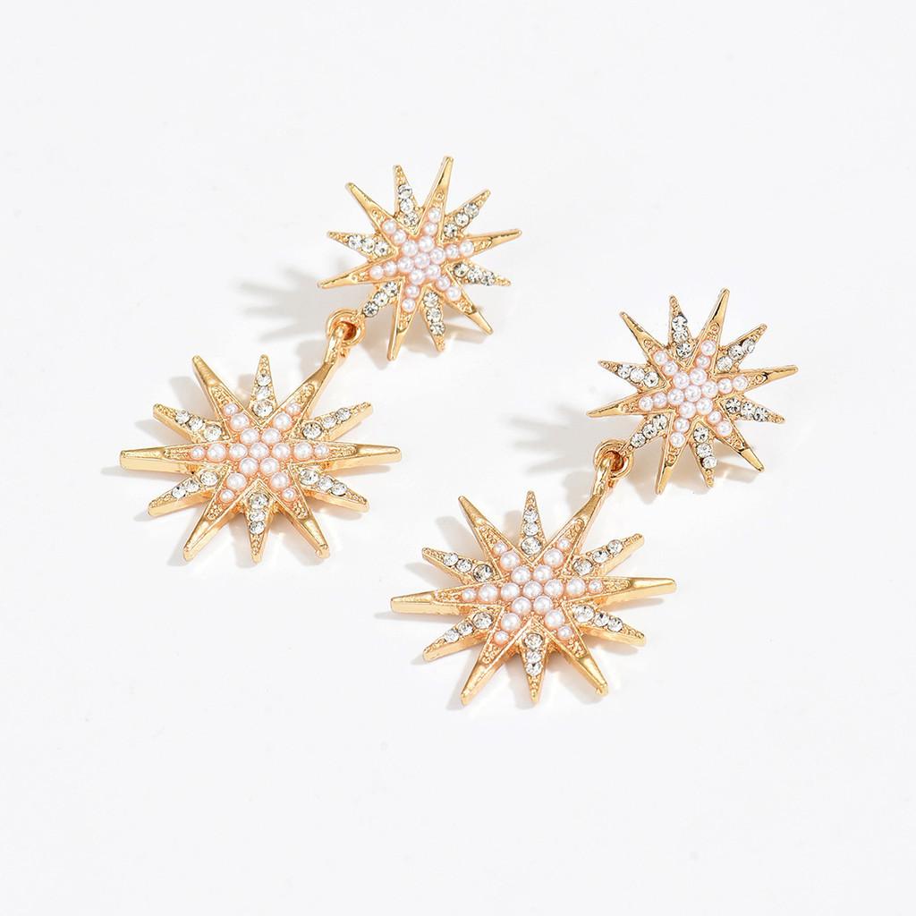 Star Shape Alloy Earrings With Rhinestones For Women Fashion Jewelry Gift