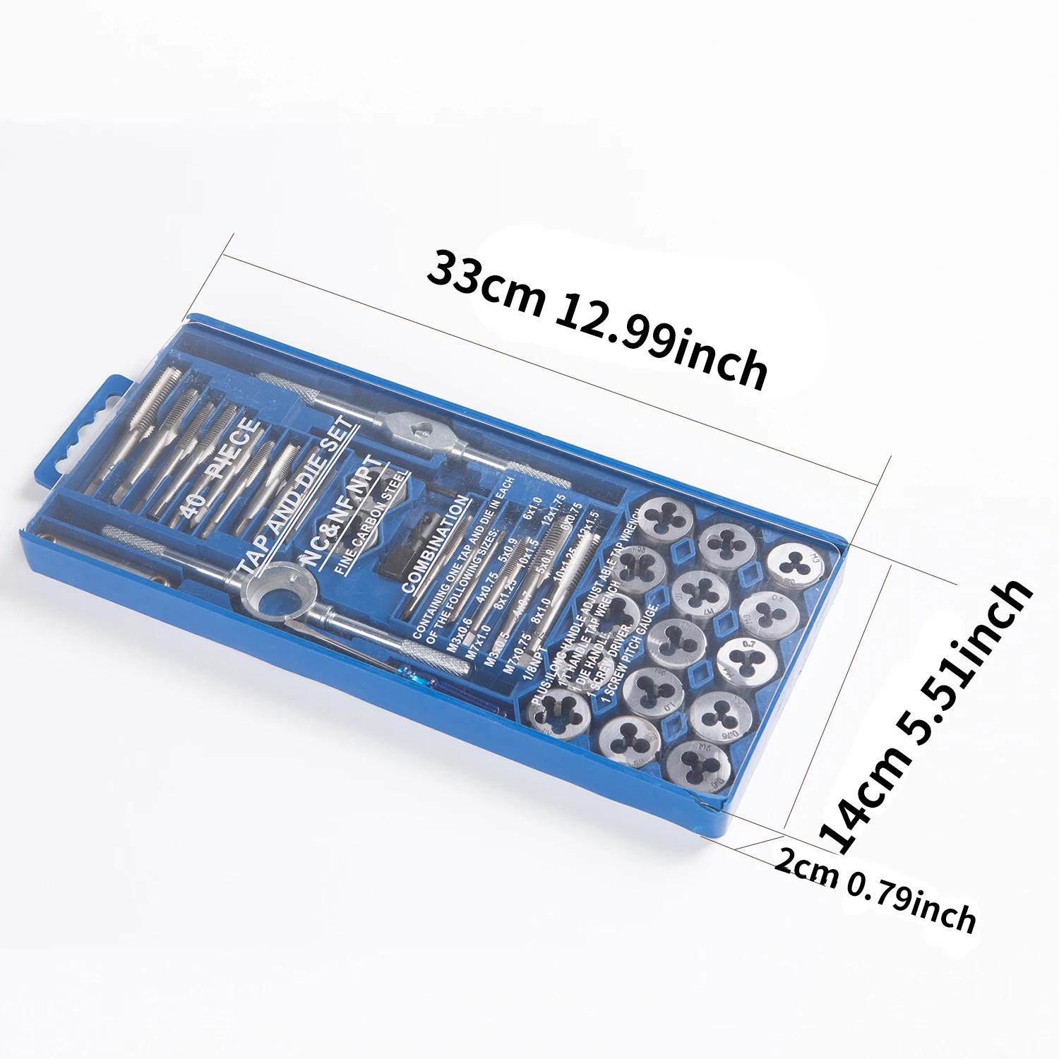 

Набор из 40 метрических метчиков и плашек, метрическая стандартная крупная наружная и внутренняя резьба, набор основных инструментов для ремонта с резьбовым ключом