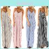 Comfortable And Oversized Women Summer Striped Long Maxi Dress For Casual Beach Days