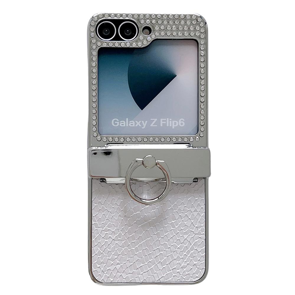 For Samsung Galaxy Z Flip7 FE 5G/Z Flip6 5G Case Fish Scale Texture Ring Holder PC Rhinestone Phone Cover