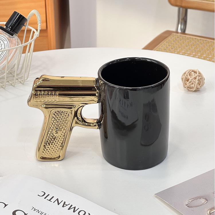 Gold & Silver Pistol Handle Ceramic Mug - Personalized 3D Coffee Cup