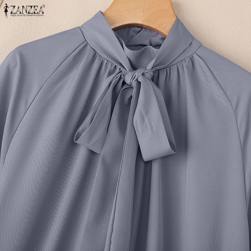 ZANZEA Women Stand Collar Loose Casual Half Sleeve Blouse