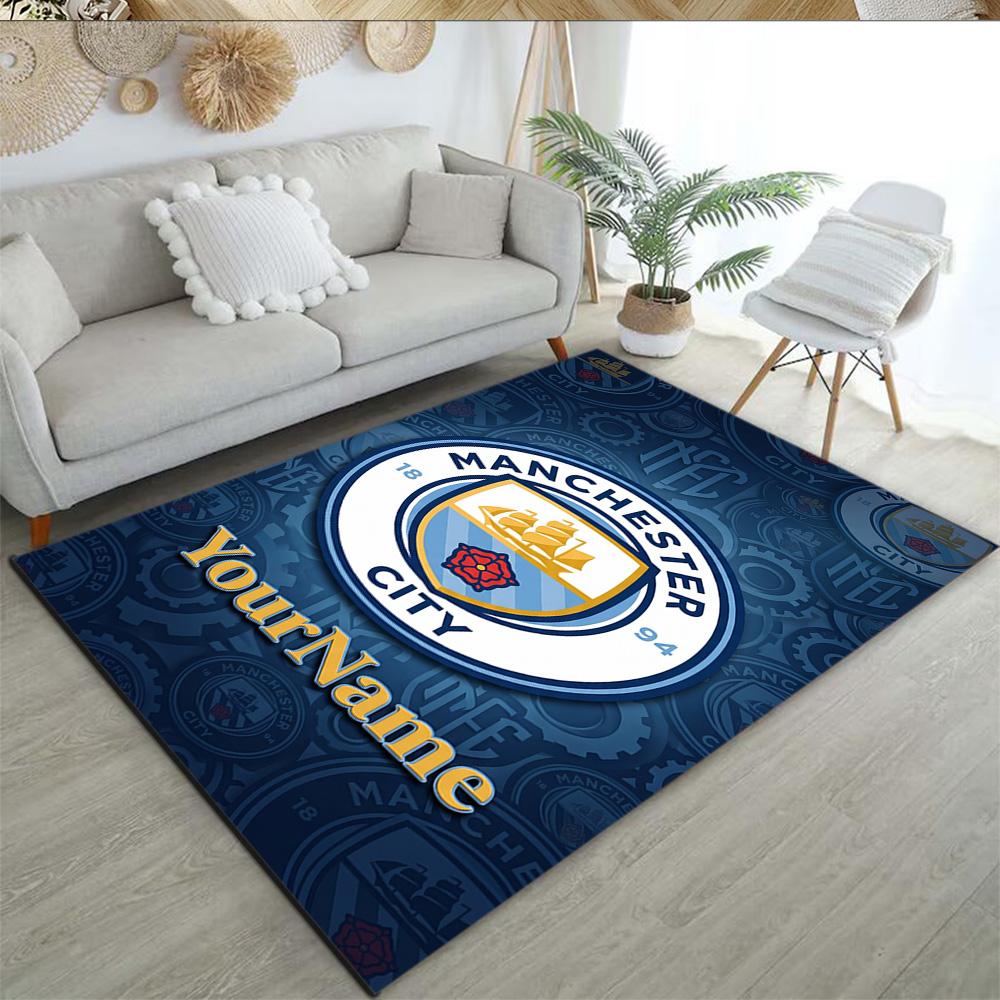 Manchester City Personalized Text Floor Mat Design for Foyer Living Rooms Entryway Playrooms Antislip Carpet Decorate Offices Wedding Party Gift