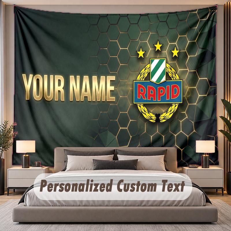 Custom Name Text Tapestry Rapid Wien FC Personalized Polyester Wall Tapestry For Bedroom And Room