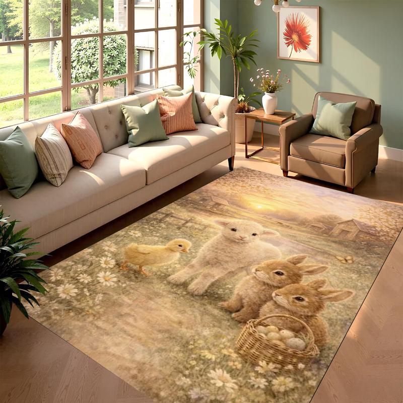 Cute Twin Lambs Area Rug 3D Farm Animal Print Soft NonSlip Floor Mat for Living Room Bedroom Kids Room Nursery Cottage Decor
