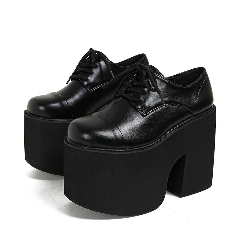 

Gdgydh/женские туфли-лодочки на массивном каблуке, элегантные оксфордские туфли-лодочки на шнуровке на платформе для женщин, увеличивающие рост, дизайнерская обувь для вечеринки, косплея 36 чёрный